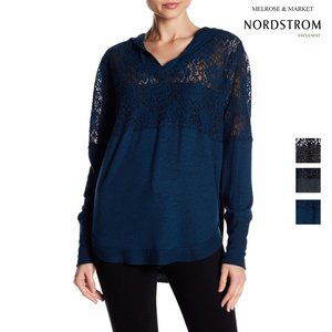 Melrose and Market Blue Lace Yoke Fleece Hoodie